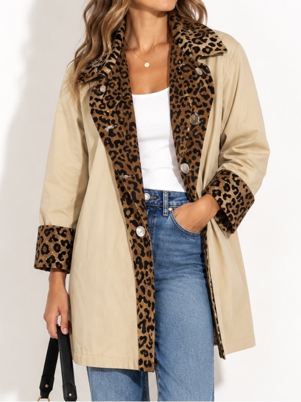 NWT Dennis Basso QVC Leopard Women's Reversible Tan Trench Coat 2X